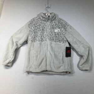 New‎ Balance Women's Gray Leopard Print Fuzzy Fleece Full Zip Jacket Size S NWT